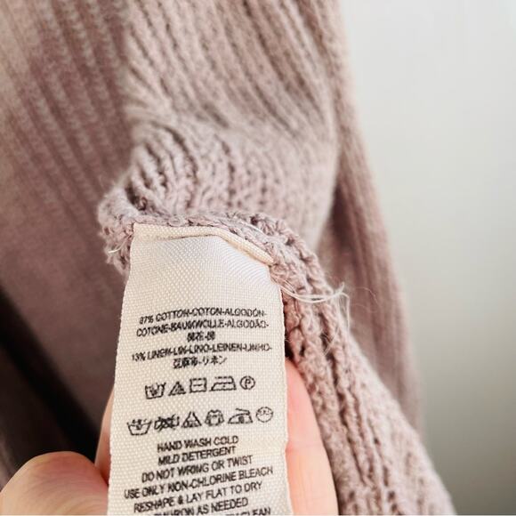 Free People Mauve Taupe Knit Open Front Sweater Shrug Vest Small Cotton Linen - Picture 8 of 11